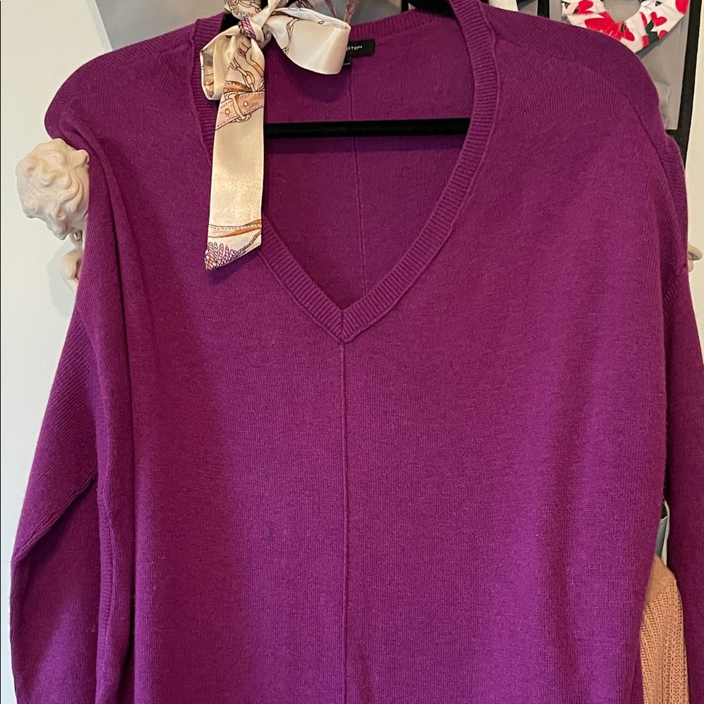 H by Halston Plum Knit with Cream Scarf Detail - Picture 7 of 9